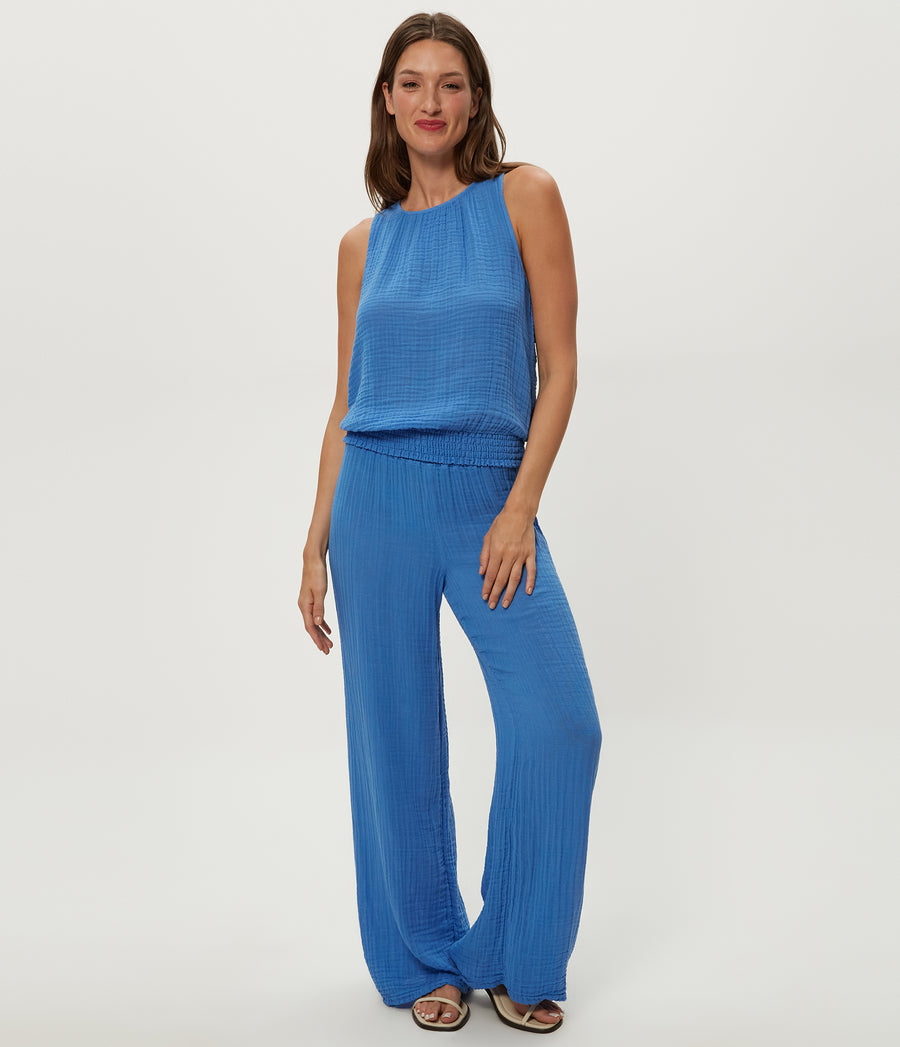 Janelle Tie Neck Tank in BABY BLUE Blue Full Body View #BLUE RIBBON