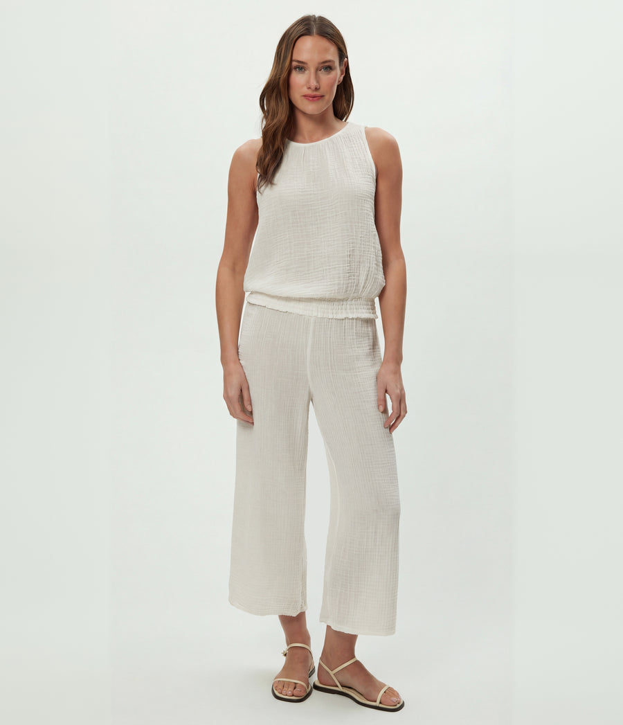 Janelle Tie Neck Tank in Chalk White Full Body View #CHALK