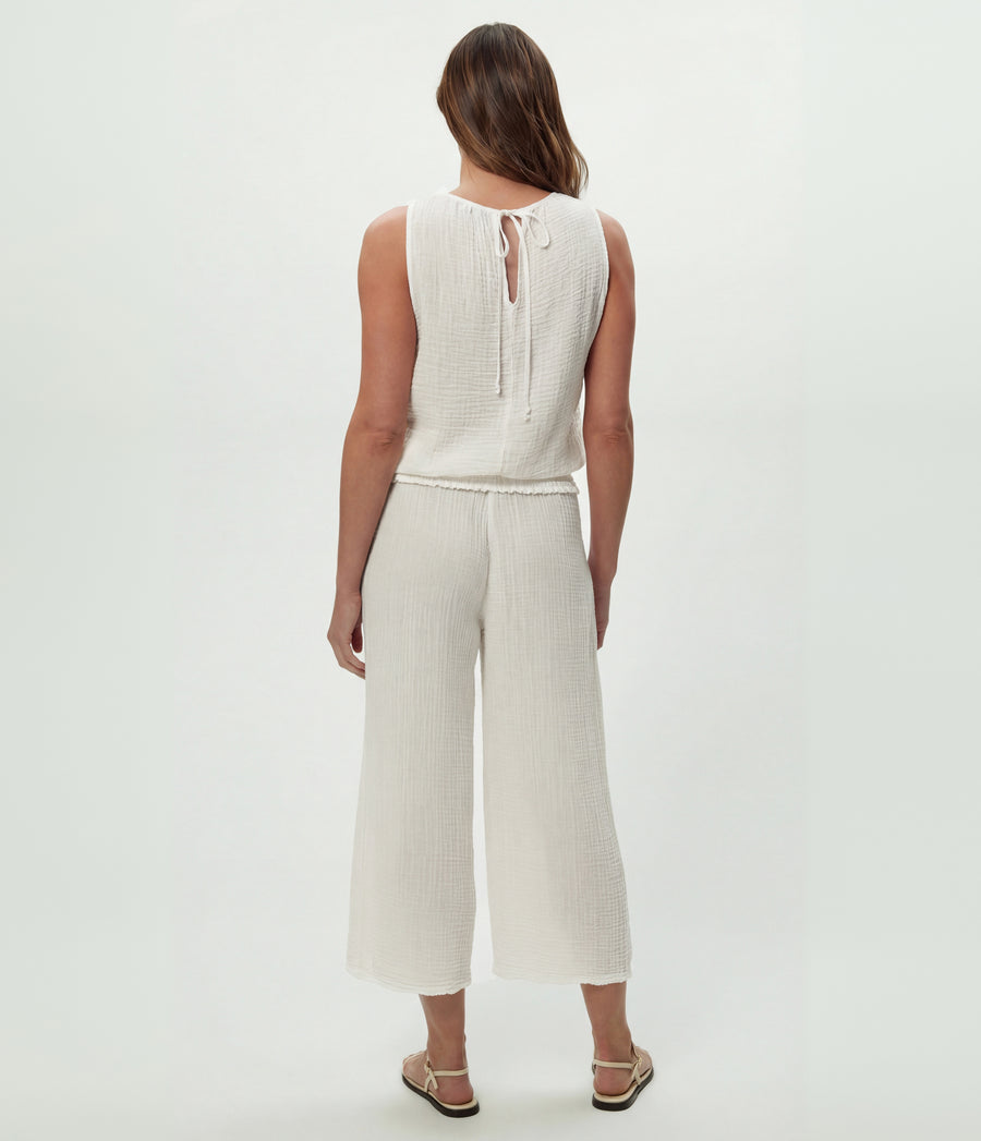 Janelle Tie Neck Tank in Chalk White Back View #CHALK