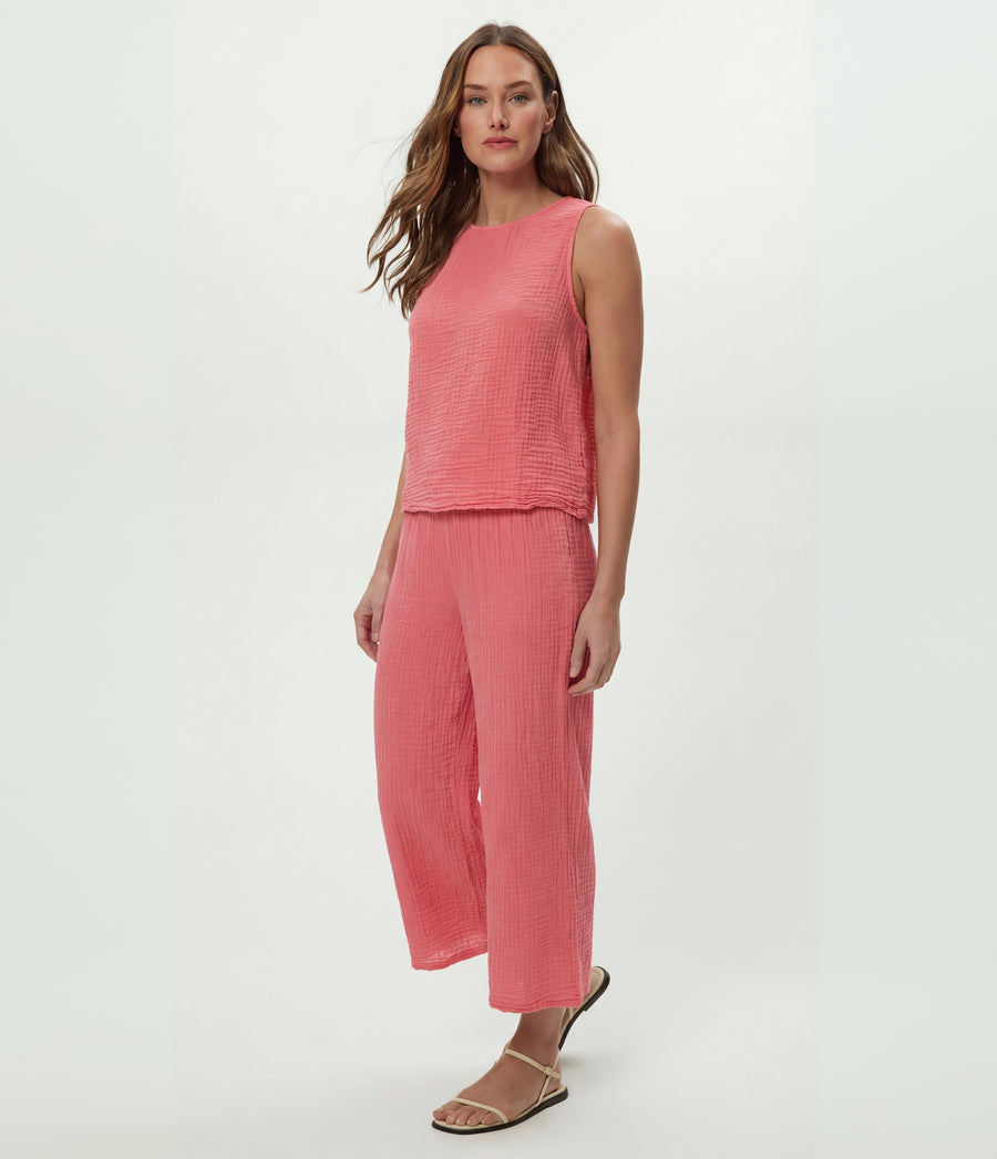 Janelle Tie Neck Tank in DRAGONFRUIT Pink Side View #DRAGONFRUIT