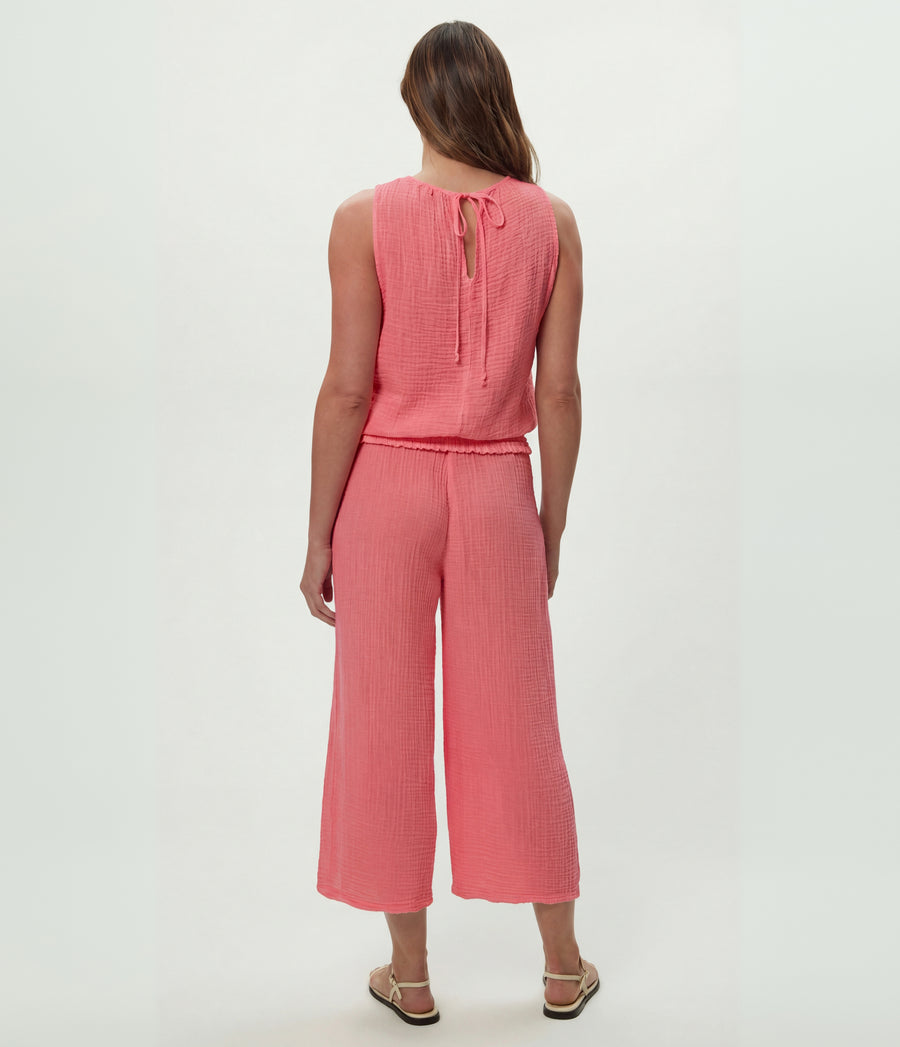 Janelle Tie Neck Tank in DRAGONFRUIT Pink Back View #DRAGONFRUIT