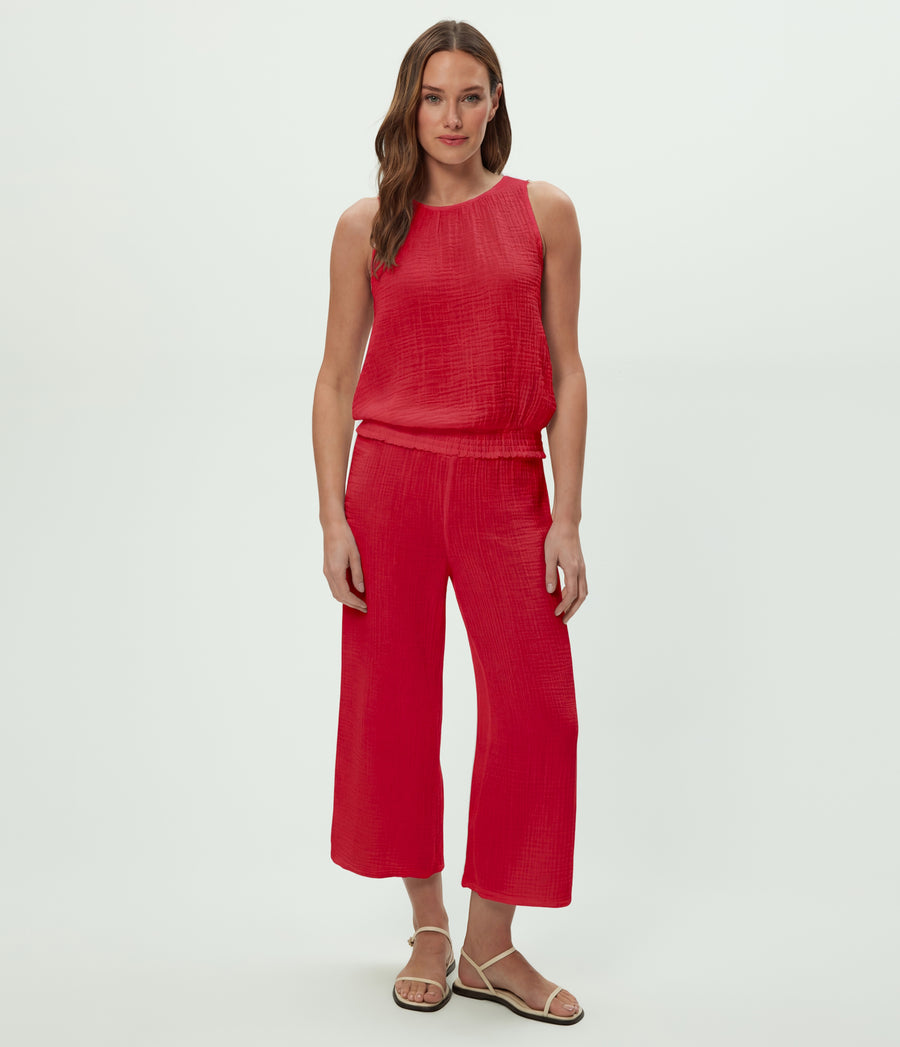 Janelle Tie Neck Tank in LACQUER RED Full Body View #LACQUER
