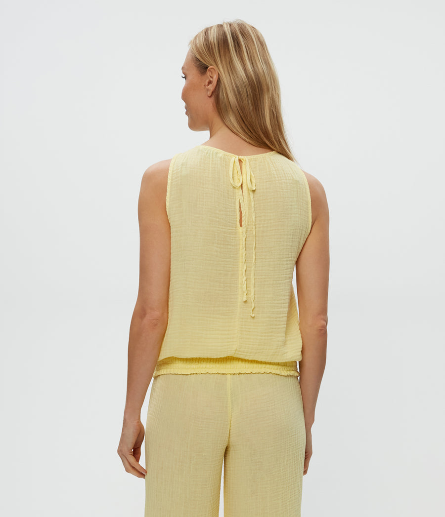 Janelle Tie Neck Tank in Lemonade Yellow Back View #LEMONADE