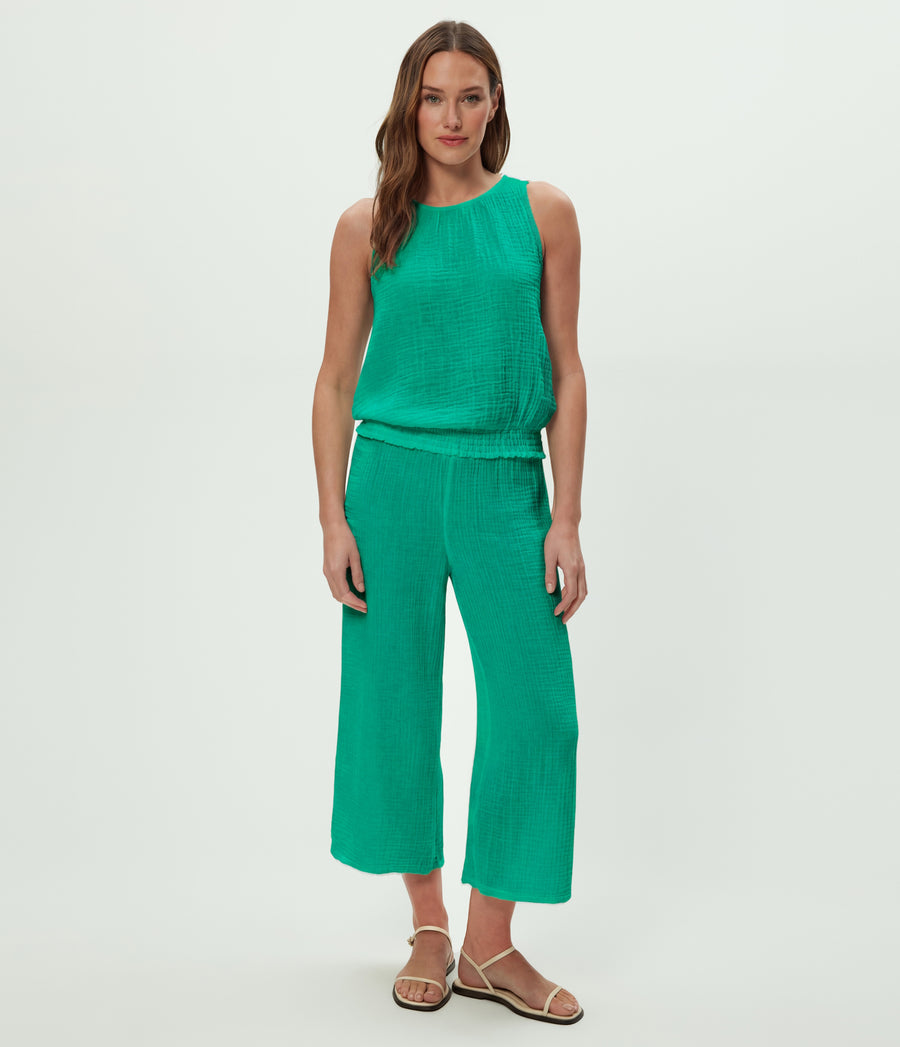 Janelle Tie Neck Tank in MALDIVES Green Full Body View #MALDIVES