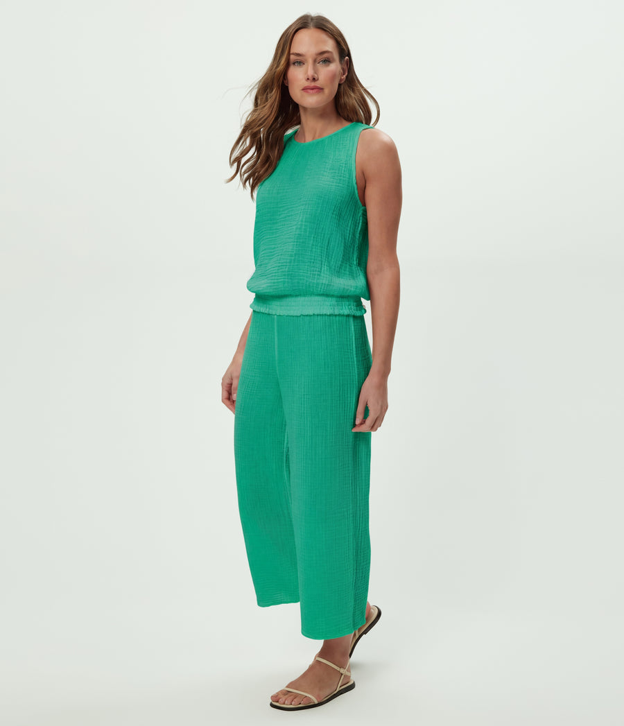 Janelle Tie Neck Tank in MALDIVES Green Side View #MALDIVES