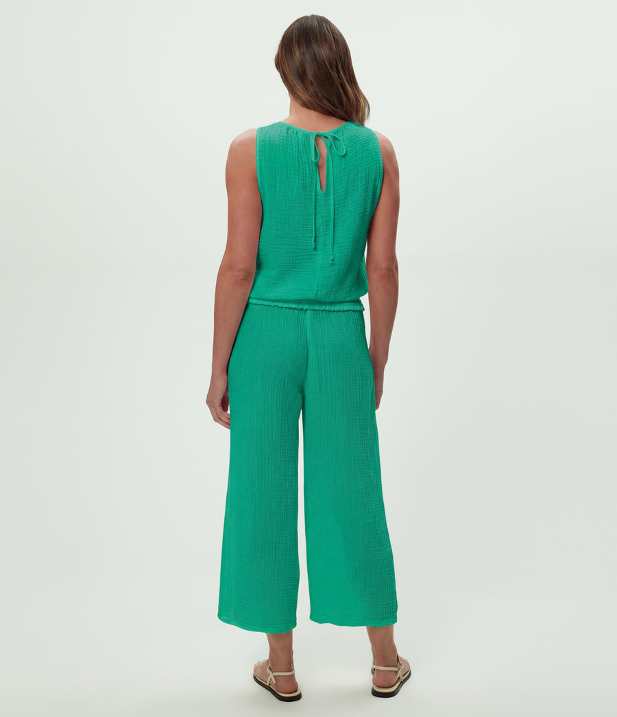 Janelle Tie Neck Tank in MALDIVES Green Back View #MALDIVES