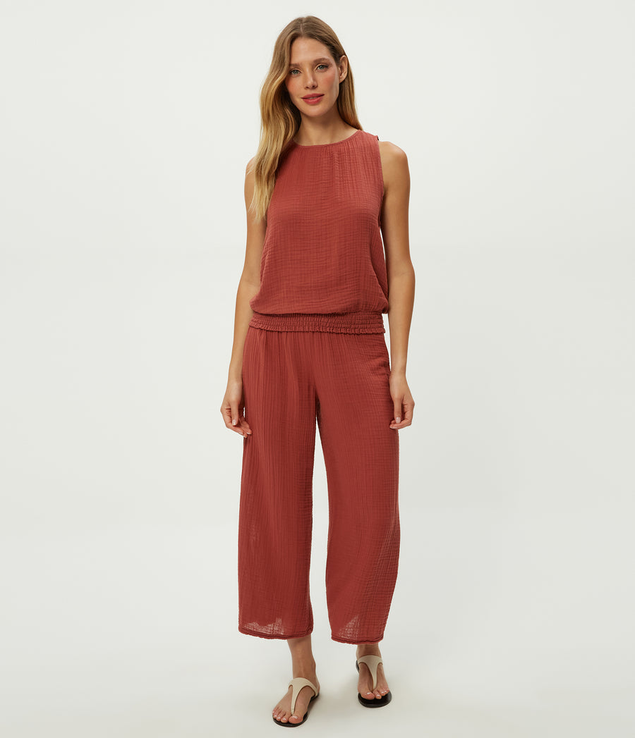 Janelle Tie Neck Tank in MUSE ORANGE Combo Full Body View #MUSE