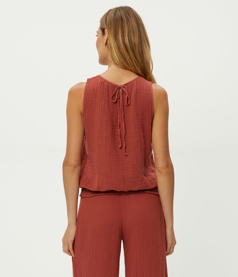 Janelle Tie Neck Tank in MUSE ORANGE Combo Back View #MUSE