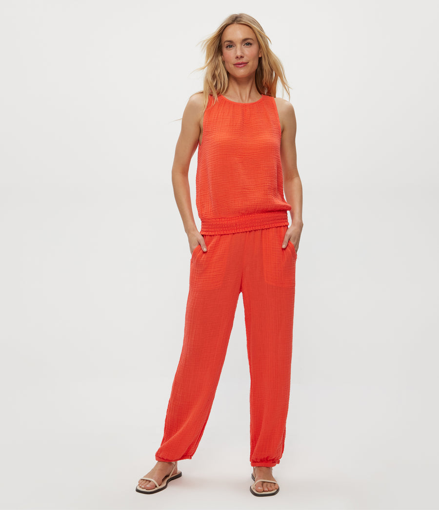 Janelle Tie Neck Tank in PERSIMMON ORANGE Full Body View #PERSIMMON