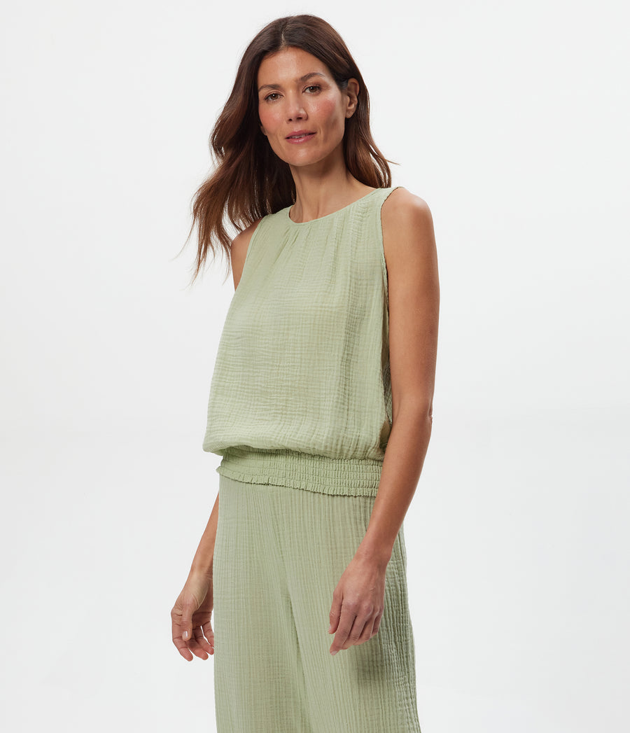 Janelle Tie Neck Tank in Seacrest Green Side View #SEACREST