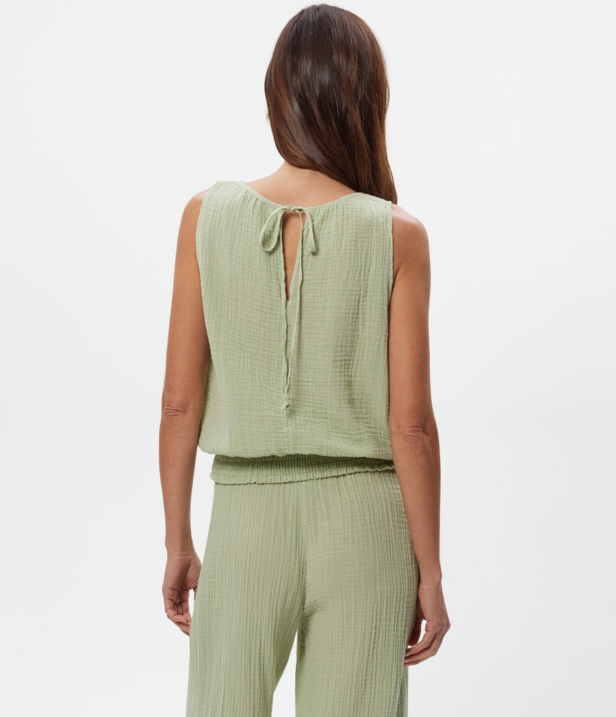 Janelle Tie Neck Tank in Seacrest Green Back View #SEACREST