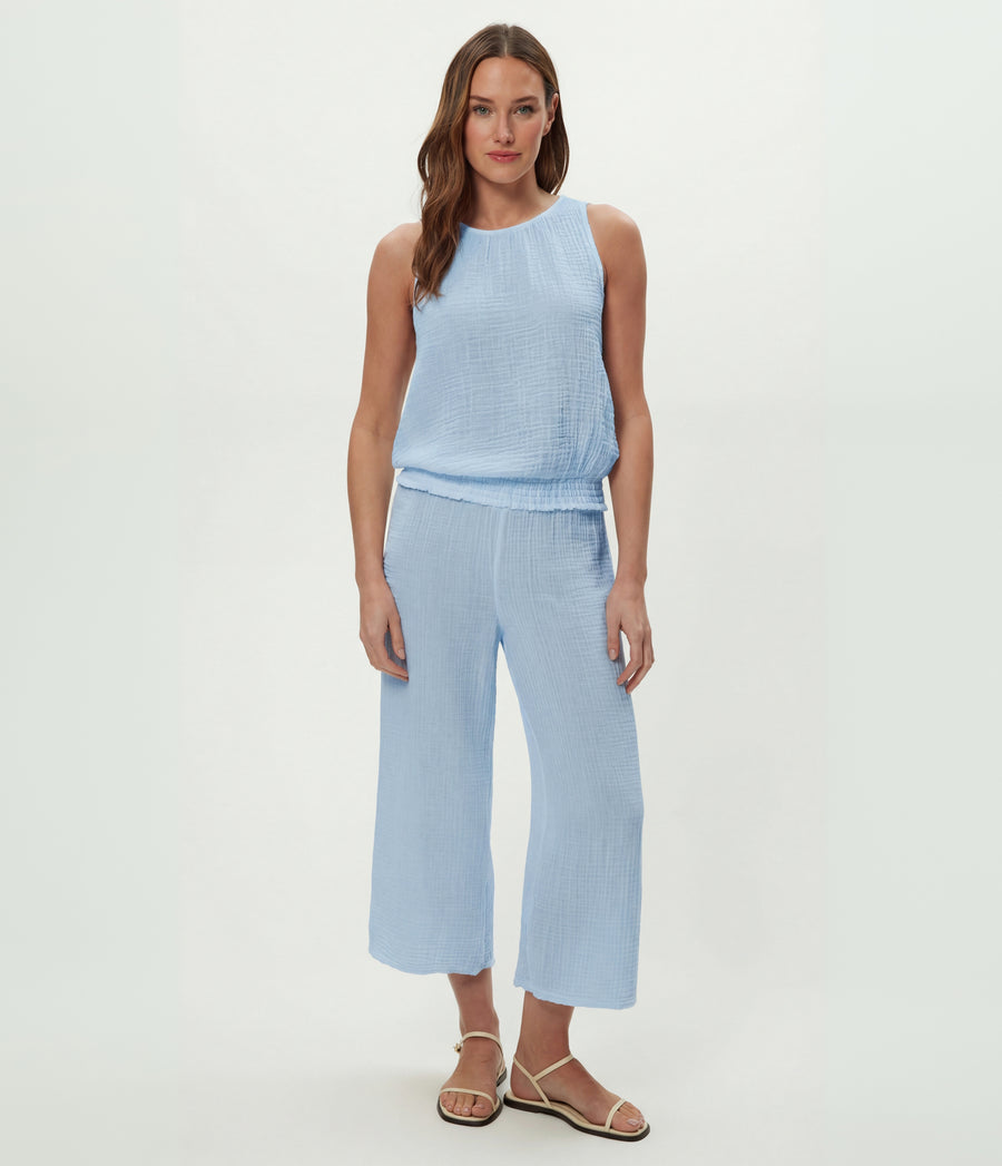 Janelle Tie Neck Tank in SPLASH Blue Full Body View #SPLASH