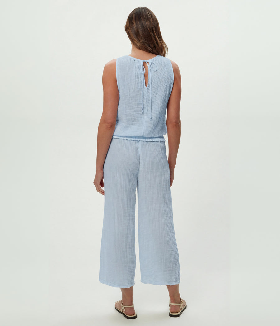 Janelle Tie Neck Tank in SPLASH Blue  Back View #SPLASH