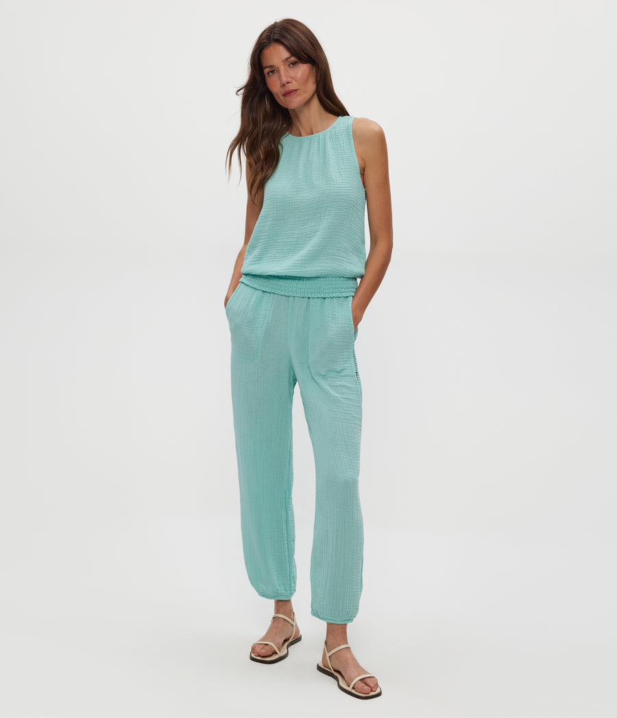 Janelle Tie Neck Tank in SERENE BLUE Full Body View #SERENE