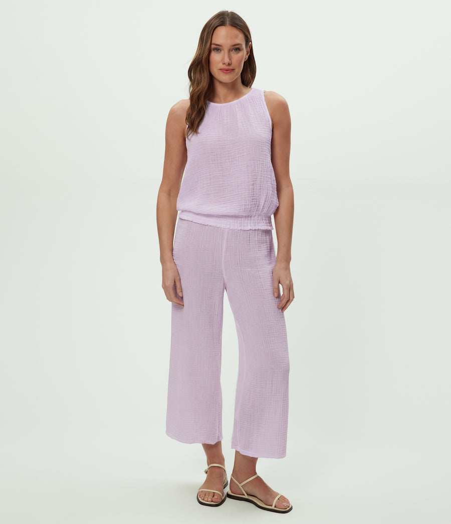Janelle Tie Neck Tank in WHIMSY PURPLE Full Body View #WHIMSY