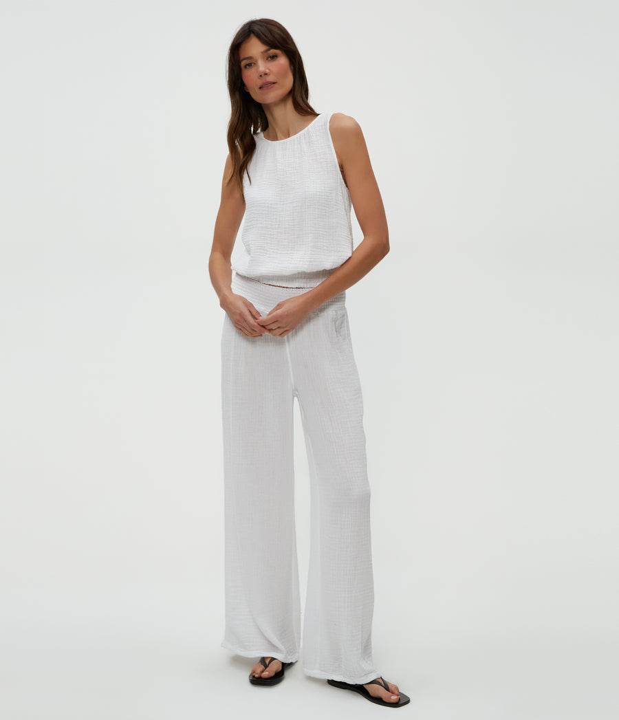 Janelle Tie Neck Tank in White  Full Body View #WHITE