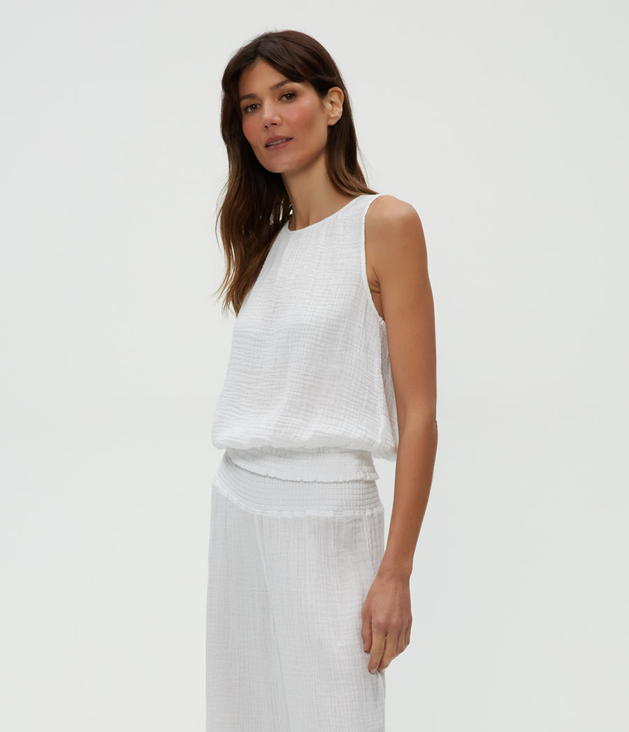Janelle Tie Neck Tank in White  Side View #WHITE