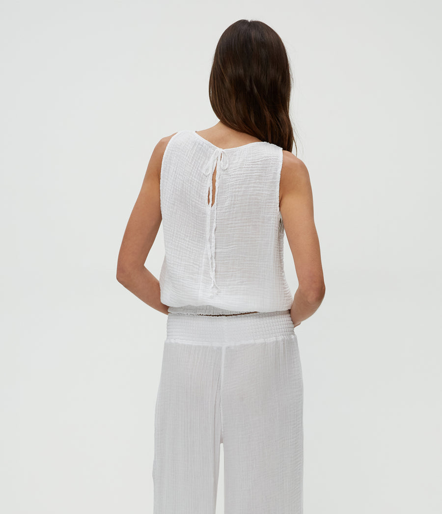 Janelle Tie Neck Tank in White  Back View #WHITE