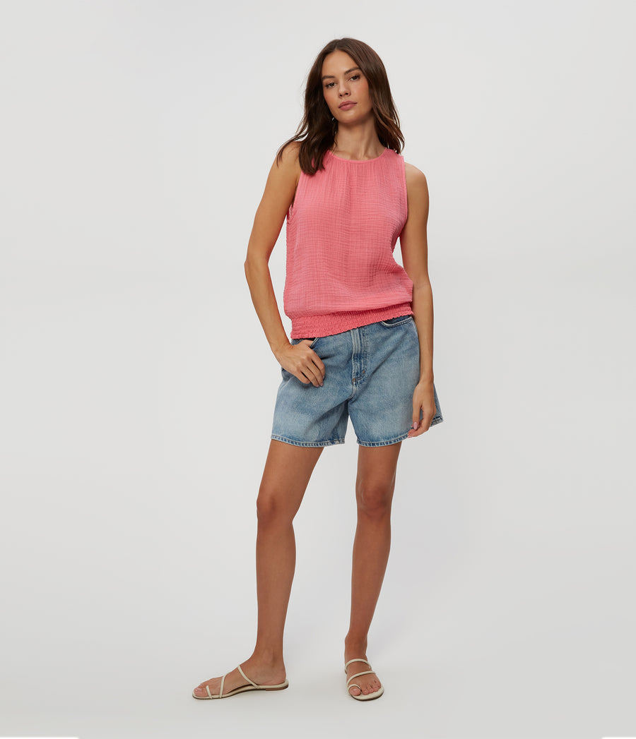 Janelle Tie Neck Tank in ZINNIA PINK Full Body View #ZINNIA