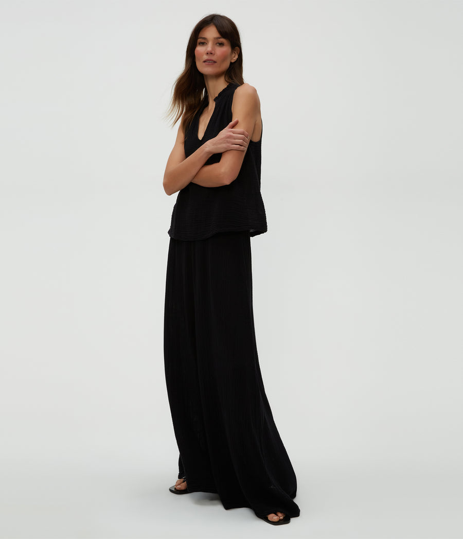 Simba Smocked Waist Pant in Black  Side View #BLACK