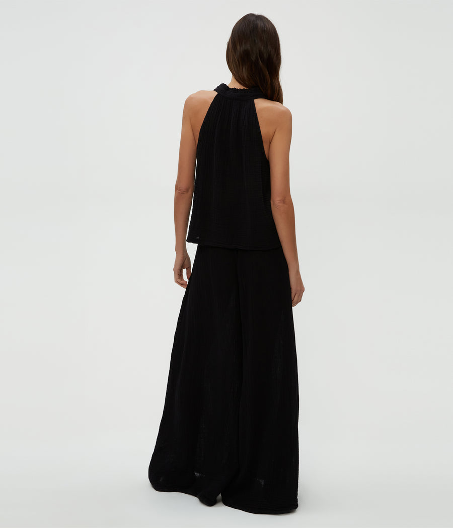 Simba Smocked Waist Pant in Black  Back View #BLACK