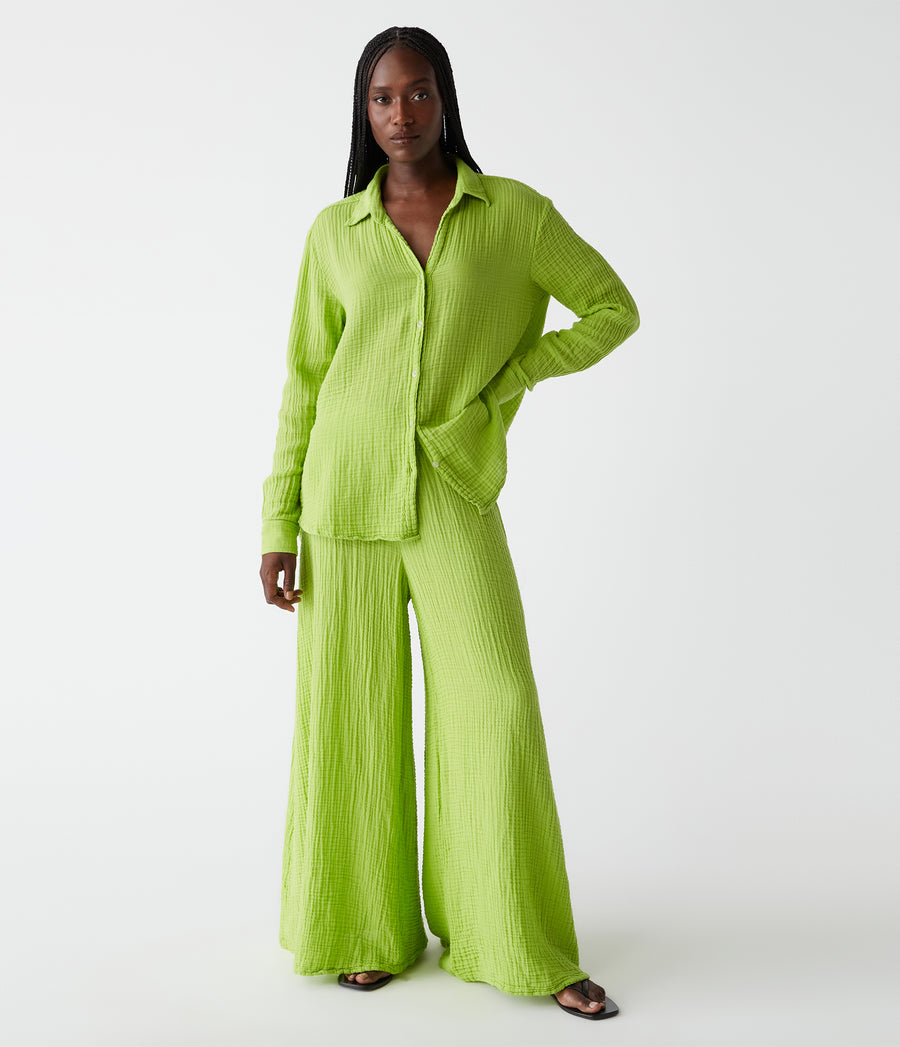 Simba Smocked Waist Pant in Lettuce Green Front View #LETTUCE