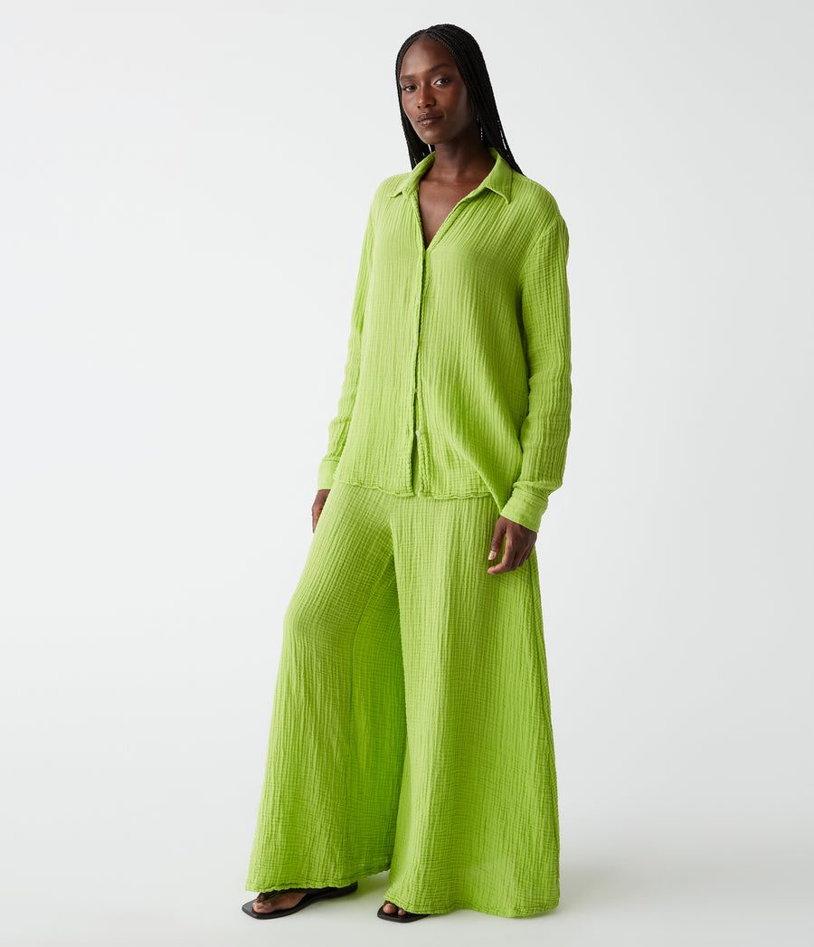 Simba Smocked Waist Pant in Lettuce Green Side View #LETTUCE