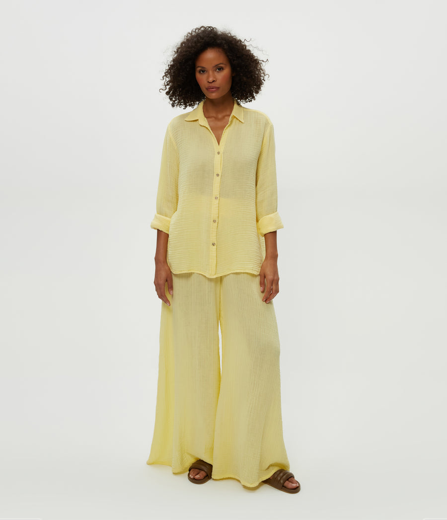 Simba Smocked Waist Pant in Lemonade Yellow Full Body View #LEMONADE