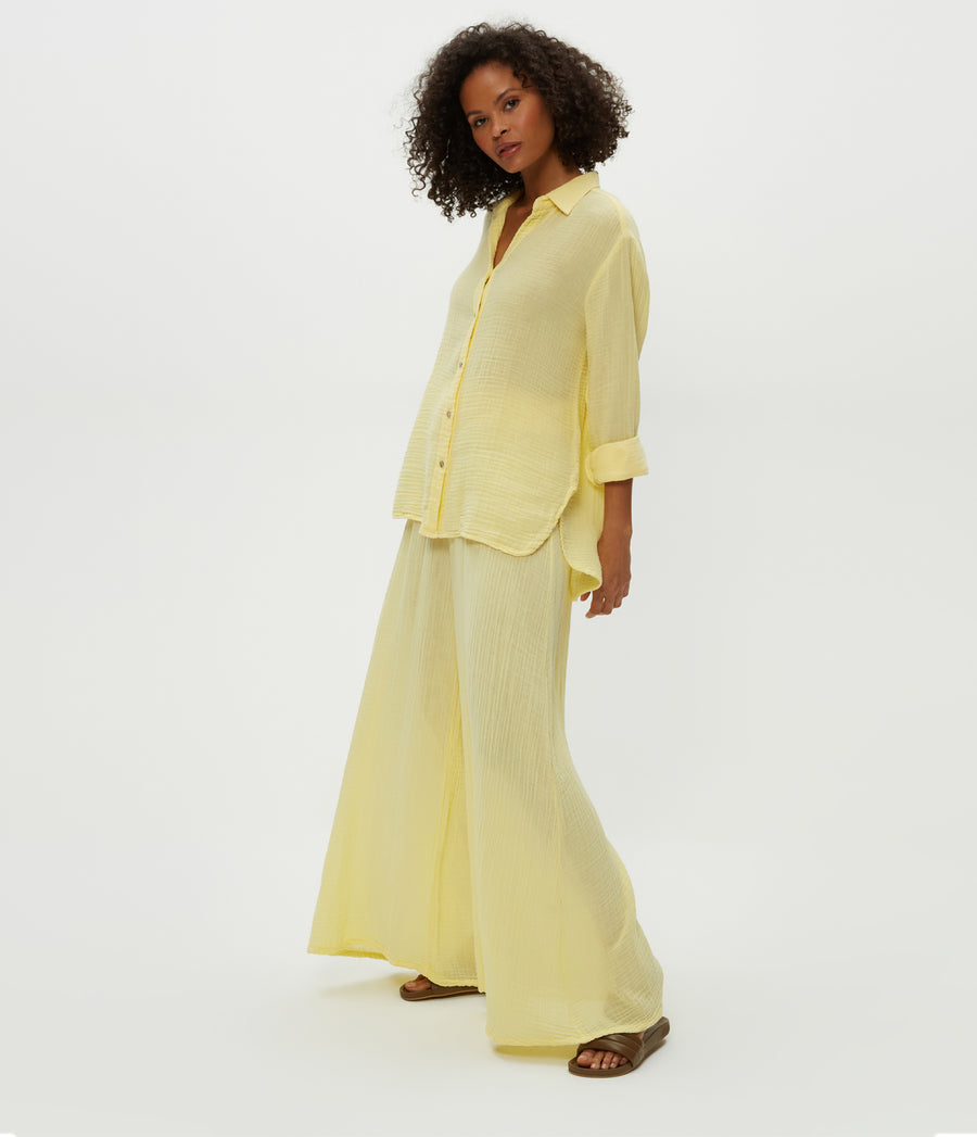 Simba Smocked Waist Pant in Lemonade Yellow Side View #LEMONADE
