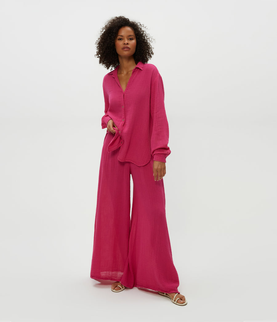 Simba Smocked Waist Pant in Pitaya Pink Full Body View #PITAYA