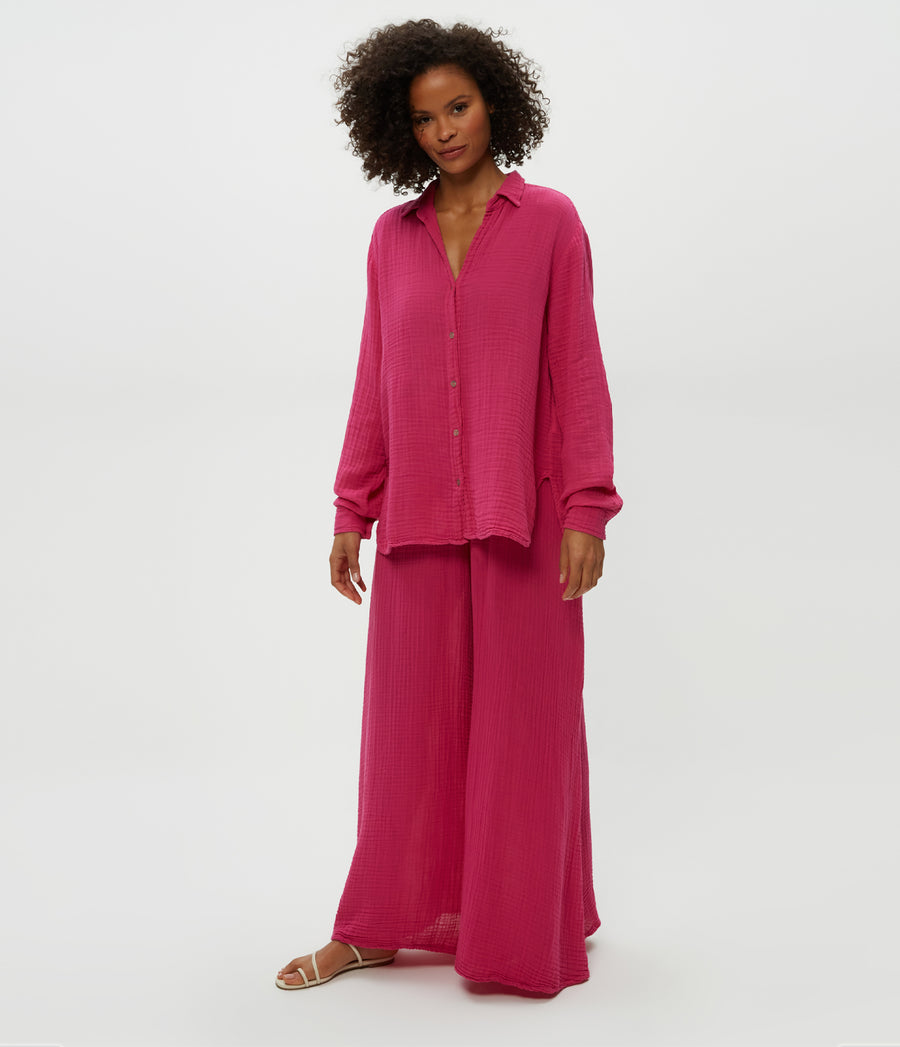Simba Smocked Waist Pant in Pitaya Pink Side View #PITAYA
