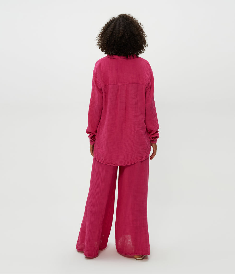 Simba Smocked Waist Pant in Pitaya Pink Back View #PITAYA