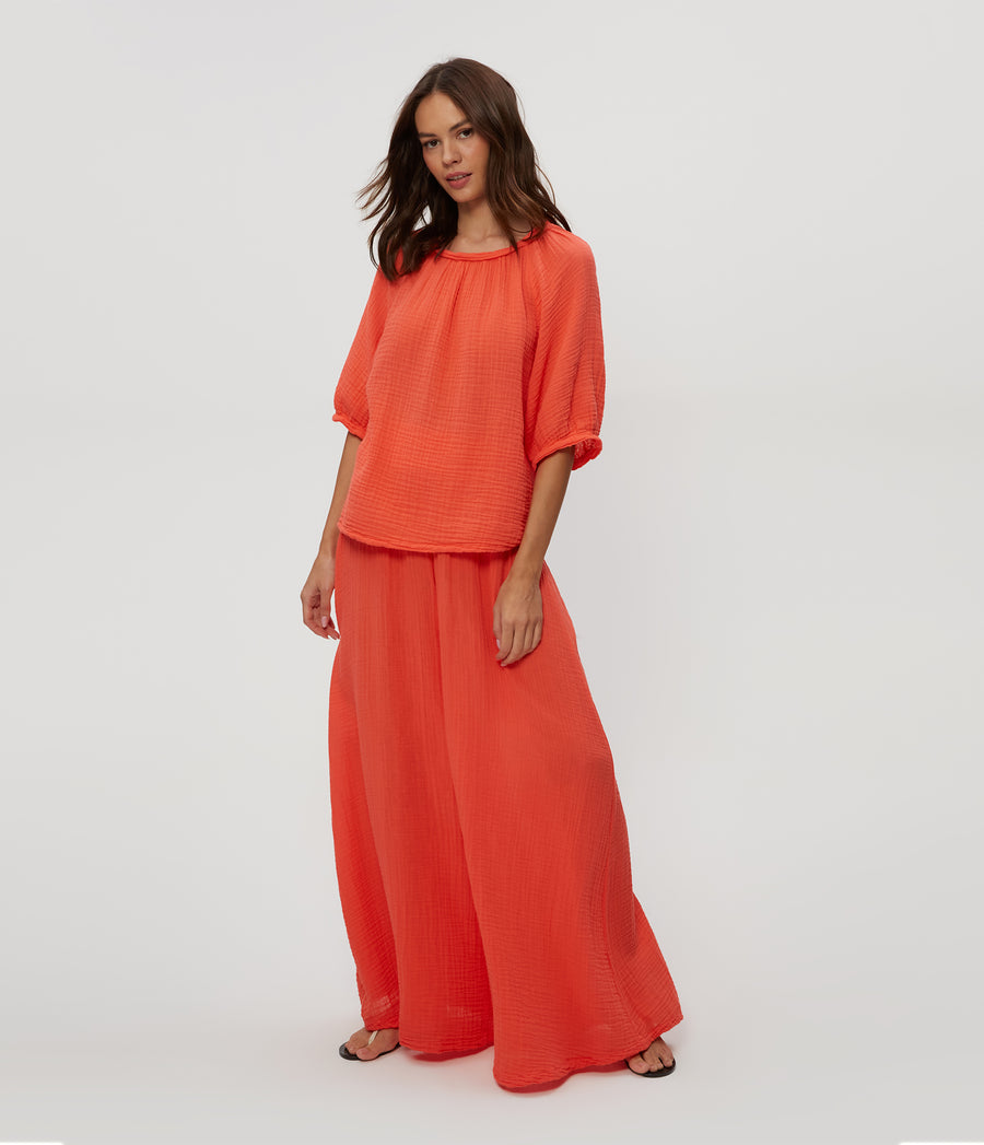 Simba Smocked Waist Pant in PERSIMMON ORANGE Side View #PERSIMMON