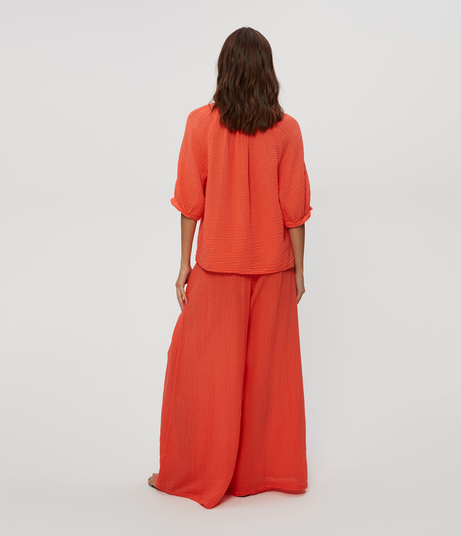 Simba Smocked Waist Pant in PERSIMMON ORANGE Back View #PERSIMMON