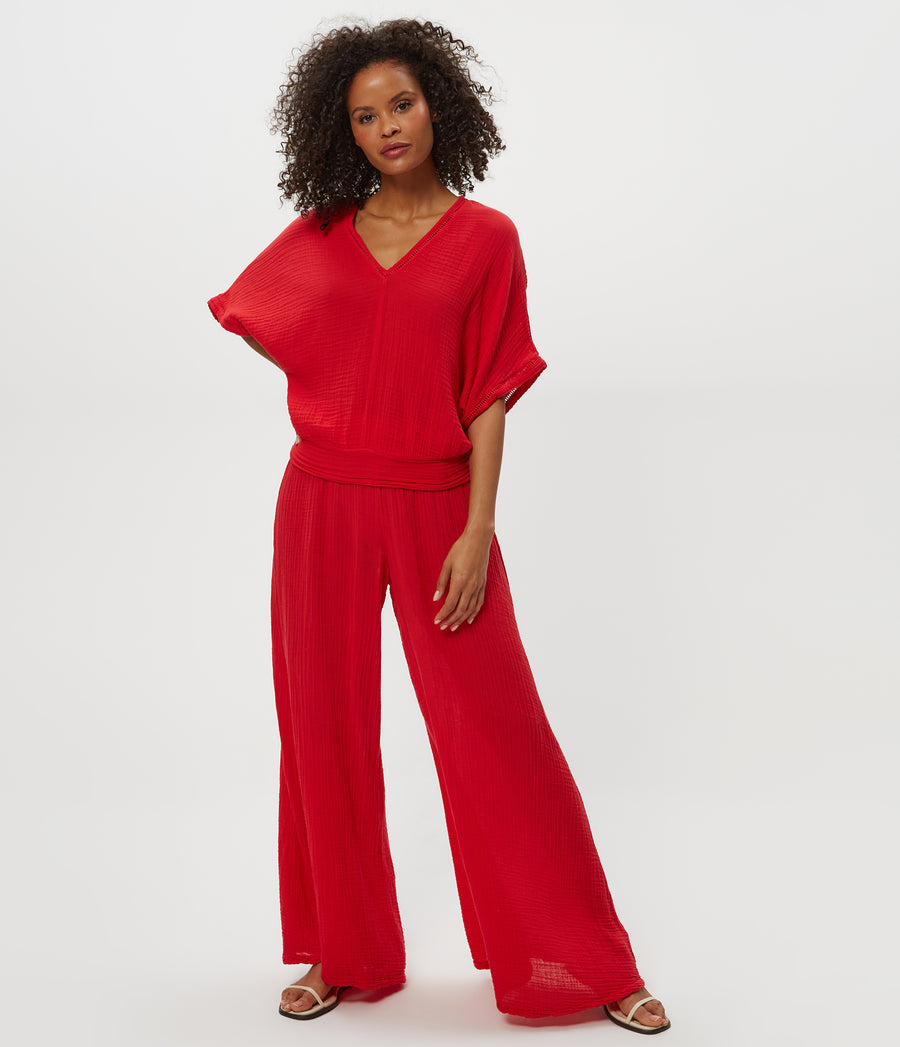 Simba Smocked Waist Pant in Rumba Red Side View #RUMBA