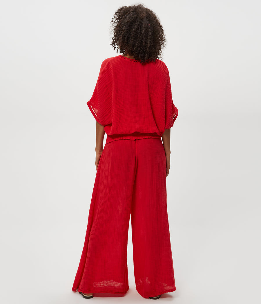 Simba Smocked Waist Pant in Rumba Red Back View #RUMBA