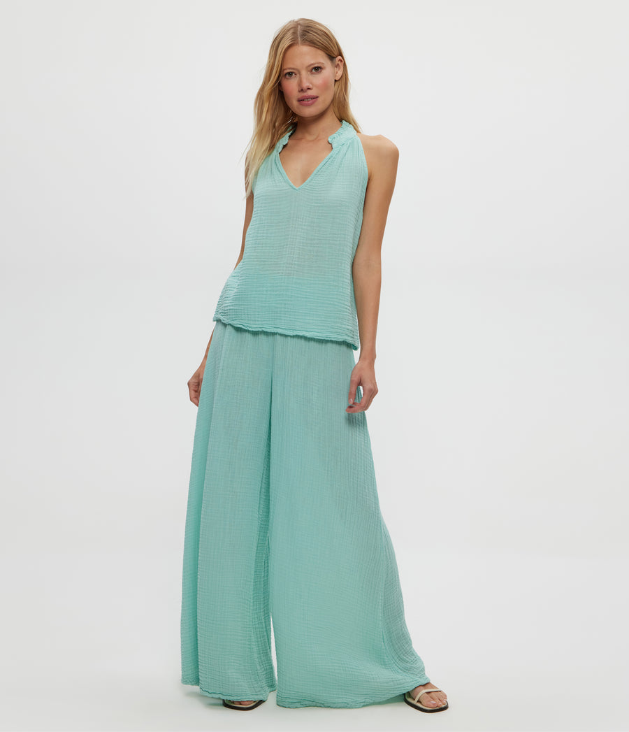 Simba Smocked Waist Pant in SERENE BLUE Full Body View #SERENE