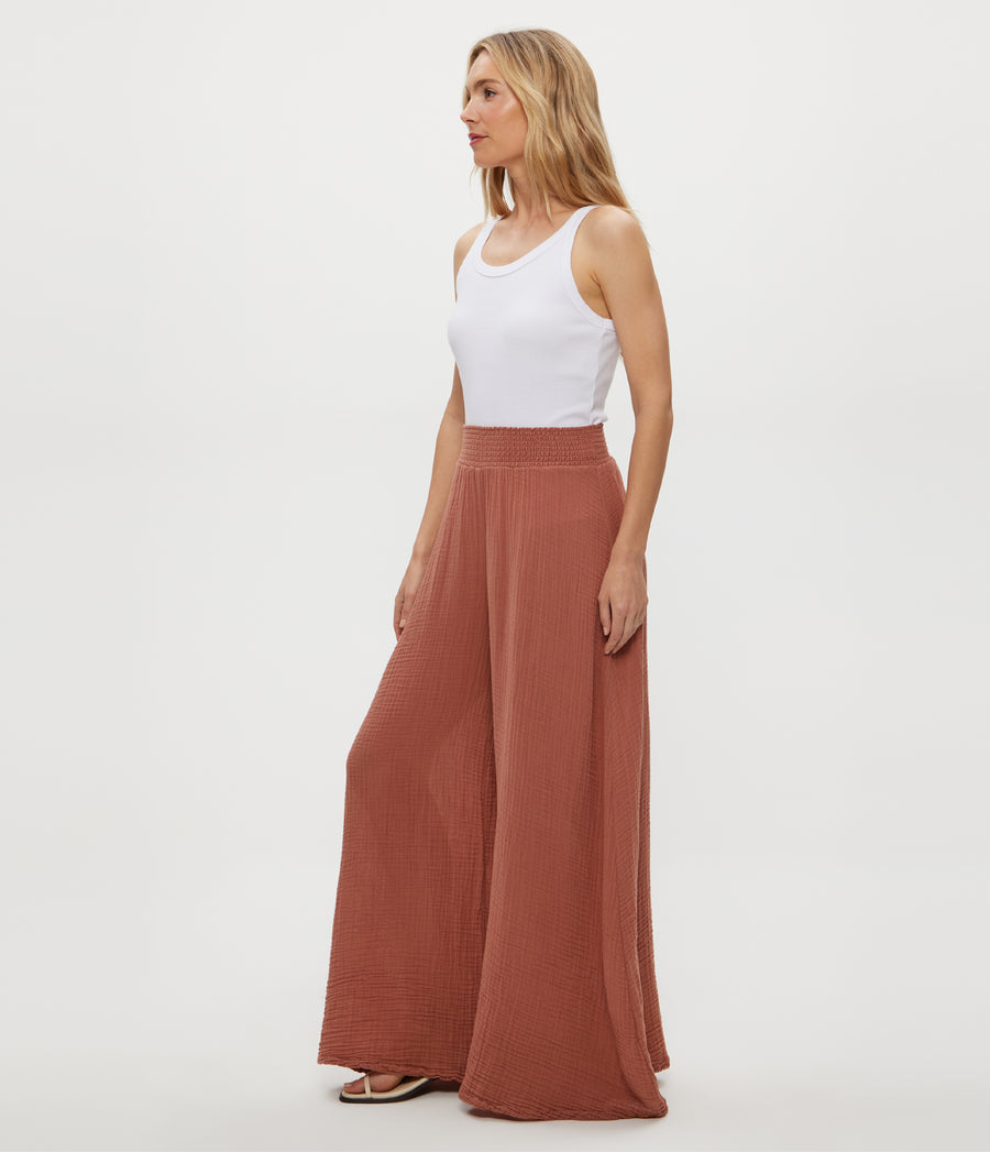 Simba Smocked Waist Pant in TERRA Orange Side View #TERRA
