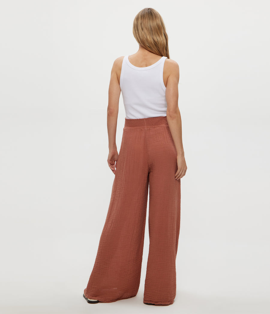 Simba Smocked Waist Pant in TERRA Orange Back View #TERRA