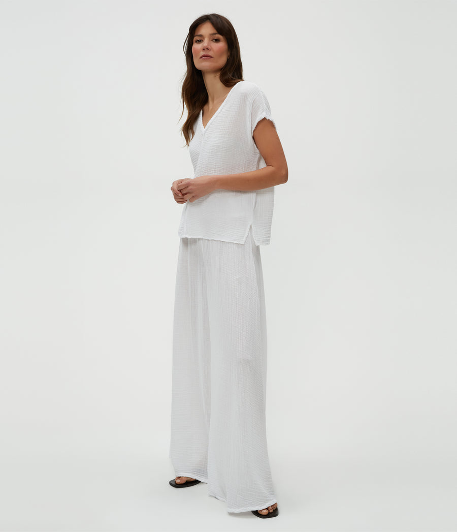 Simba Smocked Waist Pant in White  Side View #WHITE