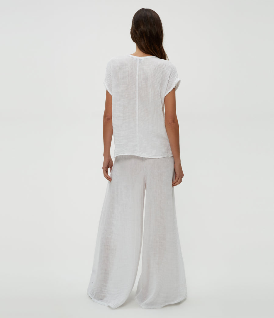 Simba Smocked Waist Pant in White  Back View #WHITE