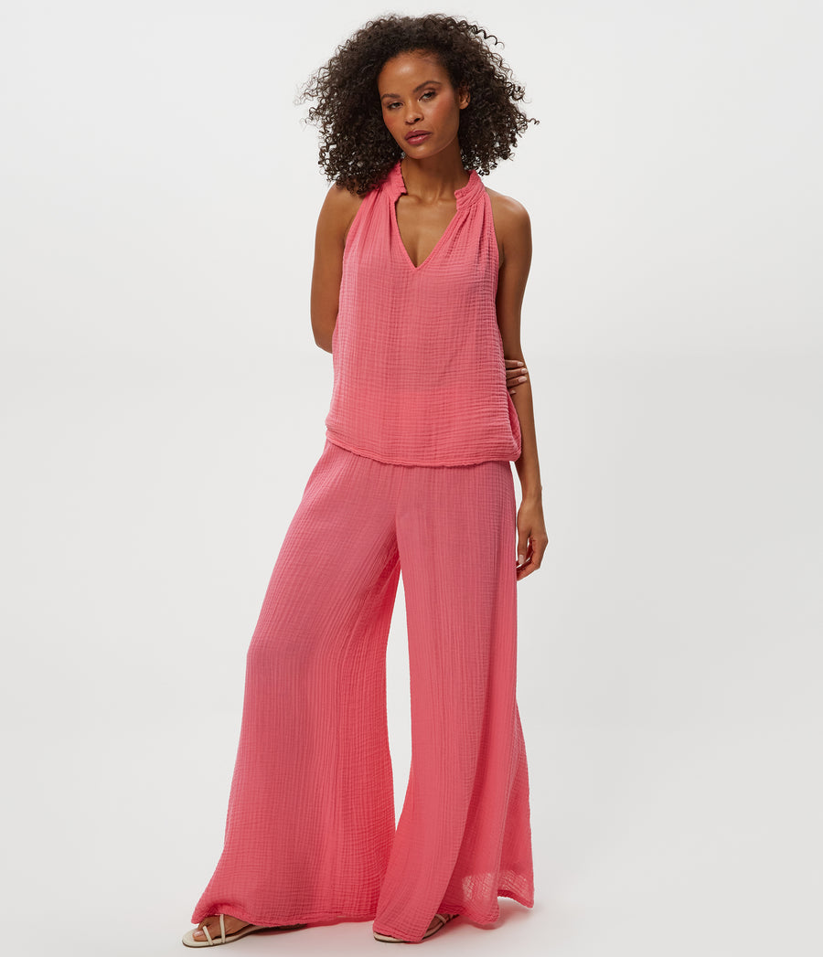 Simba Smocked Waist Pant in ZINNIA PINK Side View #ZINNIA