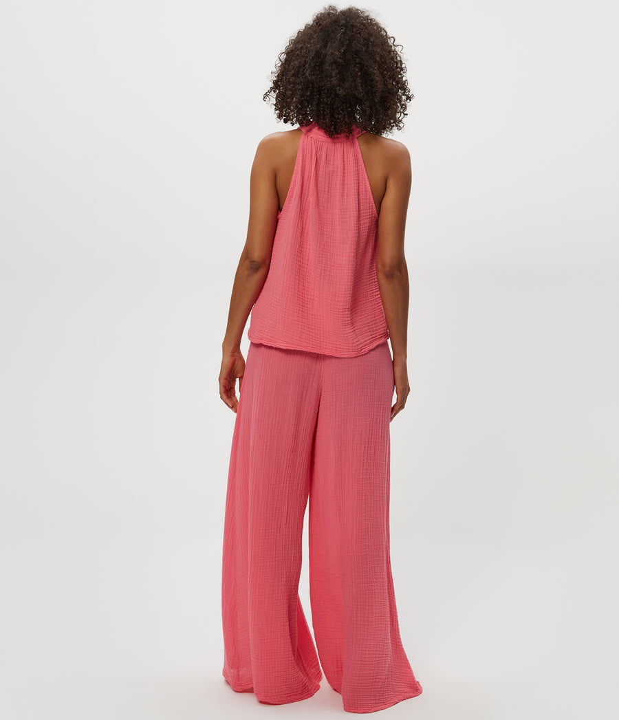 Simba Smocked Waist Pant in ZINNIA PINK Back View #ZINNIA