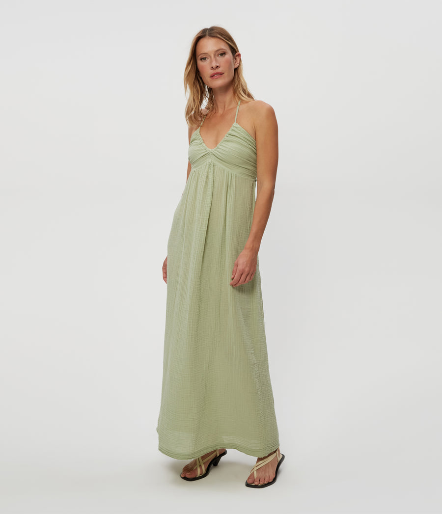 Jessa Maxi Dress in Seacrest Green Full Body View #SEACREST