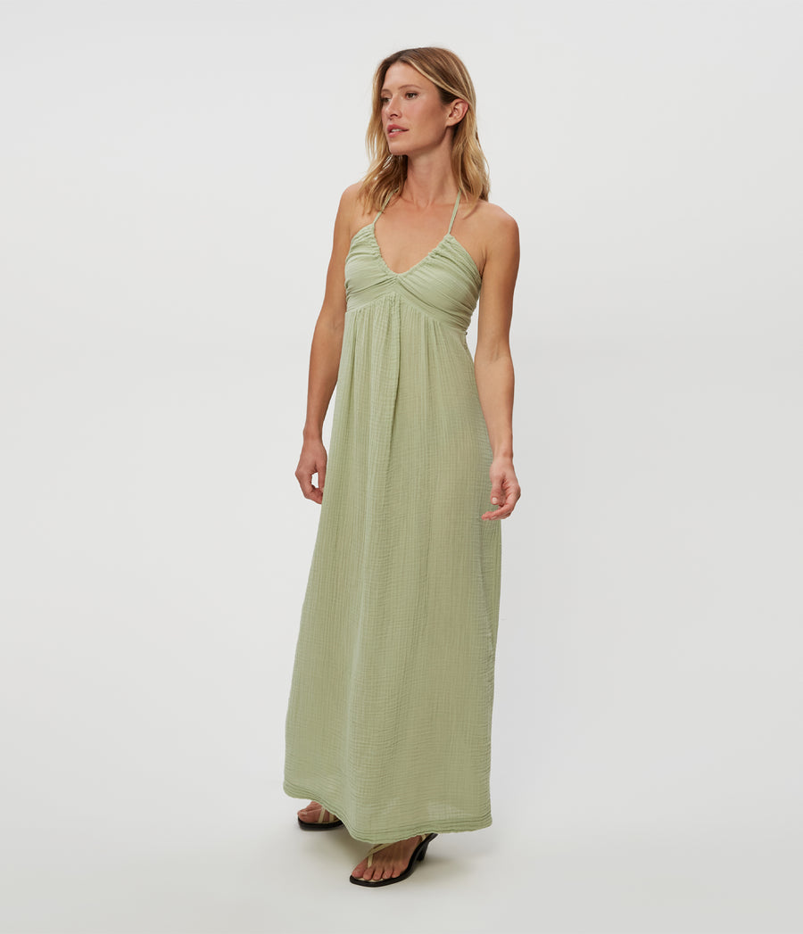 Jessa Maxi Dress in Seacrest Green Side View #SEACREST