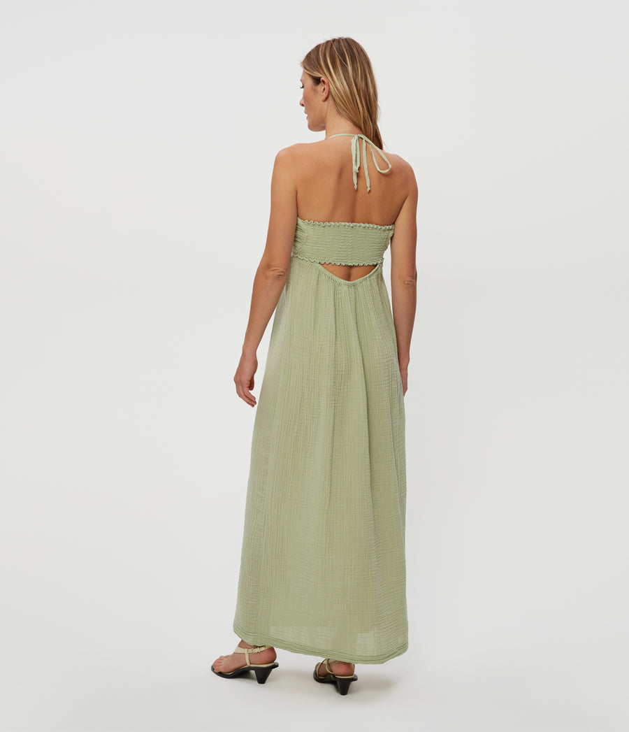 Jessa Maxi Dress in Seacrest Green Back View #SEACREST