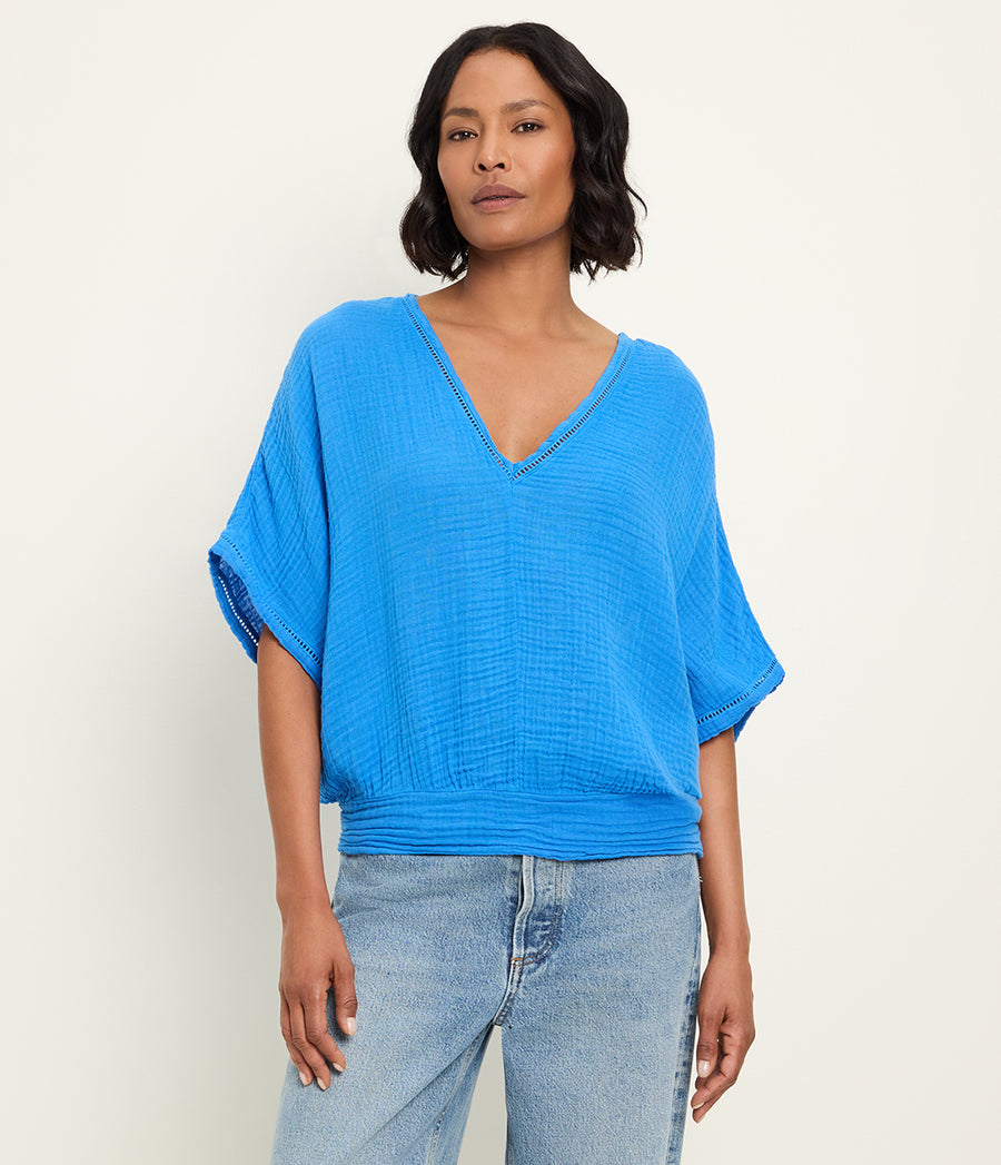 Imani Cropped Dolman Sleeve Top in BABY BLUE Blue Full Body View #BLUE RIBBON
