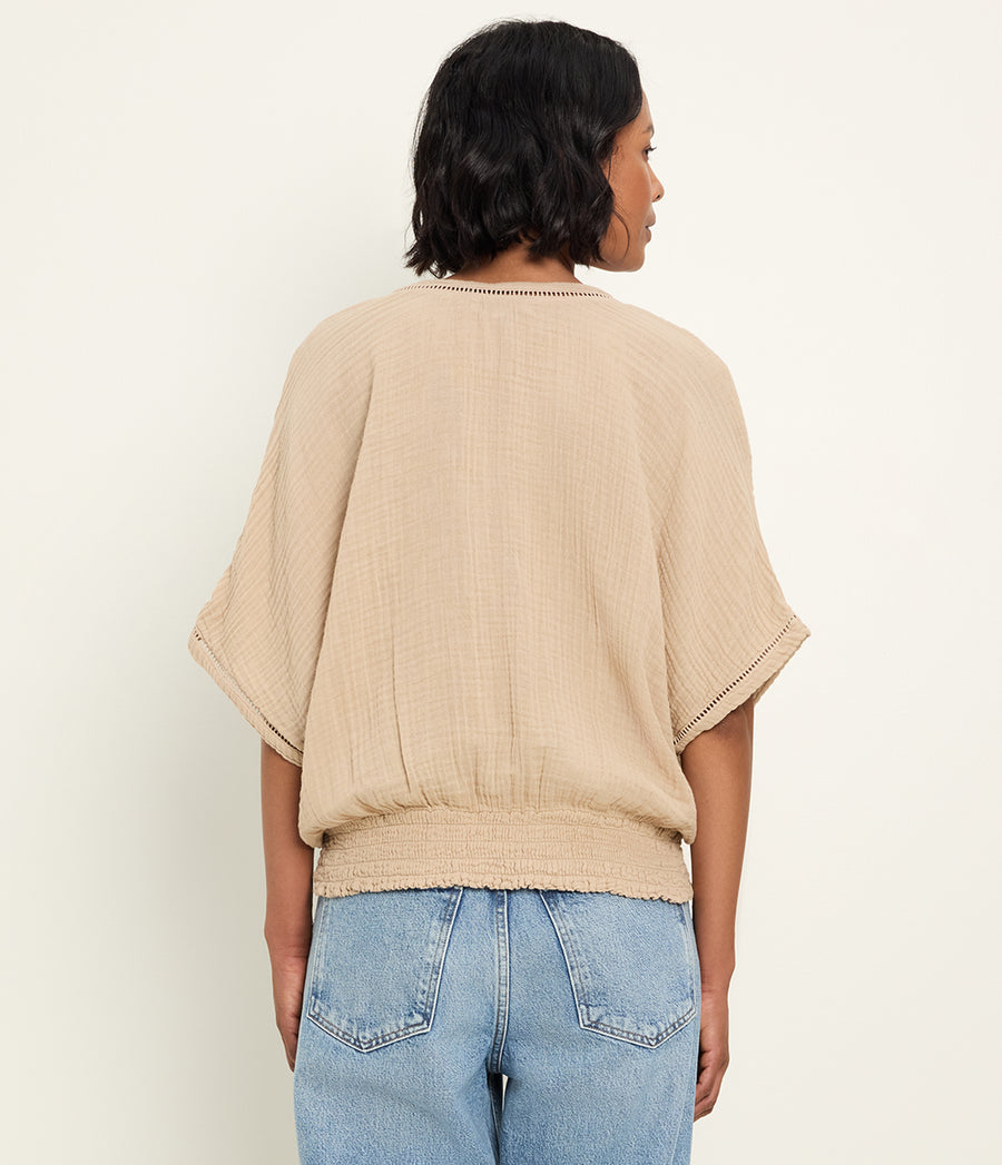 Imani Cropped Dolman Sleeve Top in  MACADAMIA Beige Back View #MACADAMIA