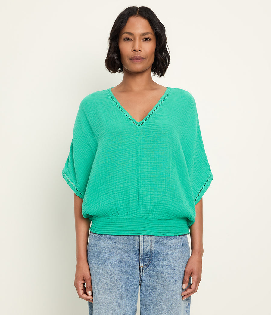 Imani Cropped Dolman Sleeve Top in MALDIVES Green Full Body View #MALDIVES