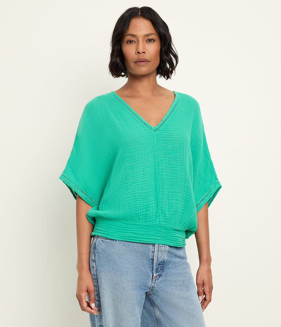 Imani Cropped Dolman Sleeve Top in MALDIVES Green Side View #MALDIVES